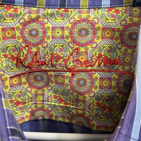 Robert Graham purple blue striped button down shirt Large - Picture 2 of 6